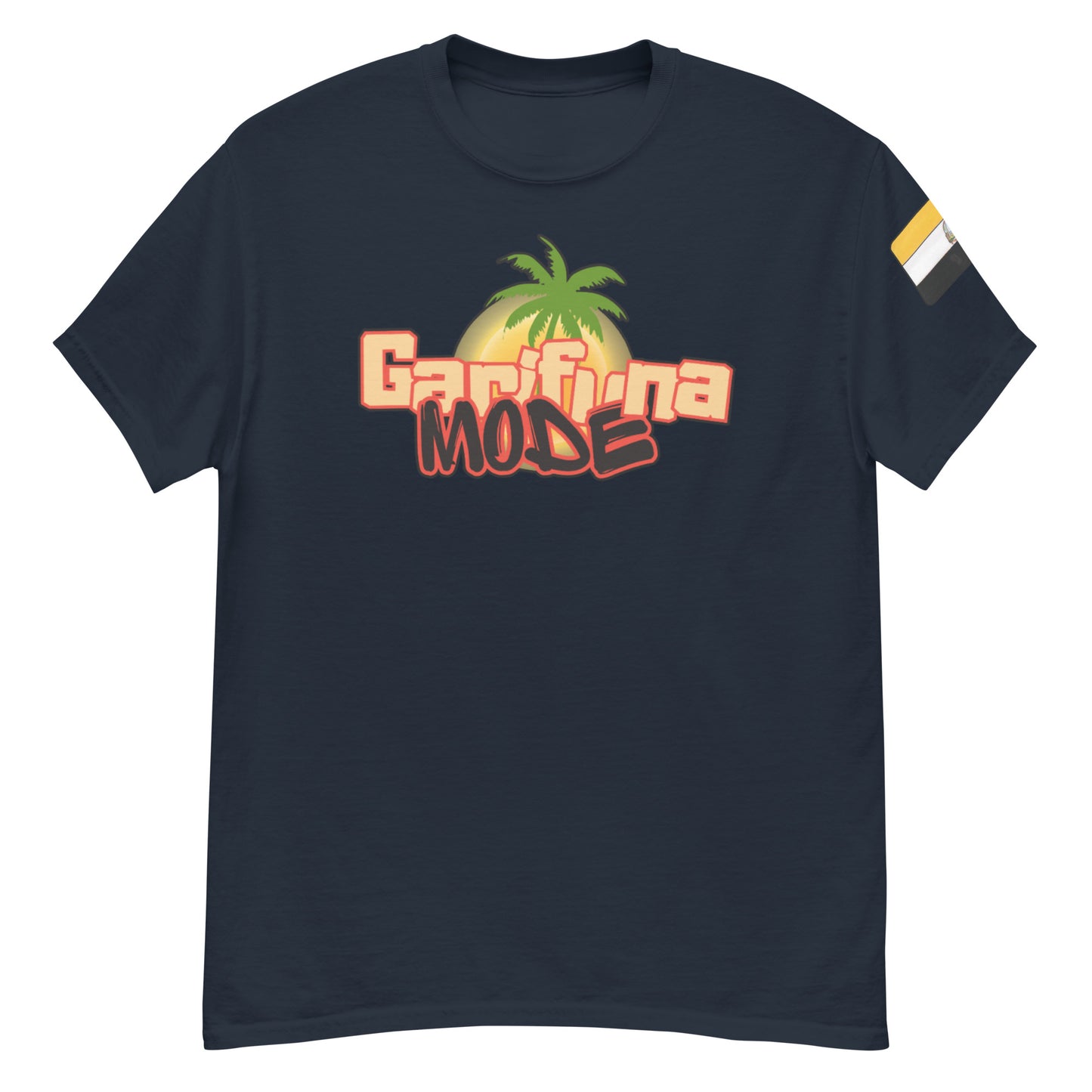 Unisex classic tee featuring 'Garifuna Mode' logo and palm tree design, perfect for trendy streetwear outfits.